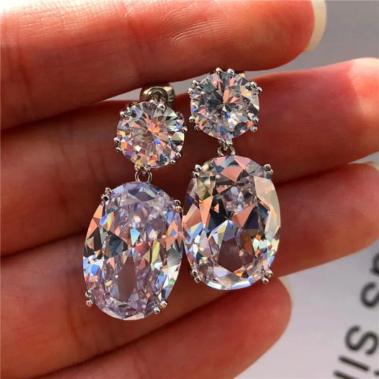 Clear Zirconia Double Stone Earrings